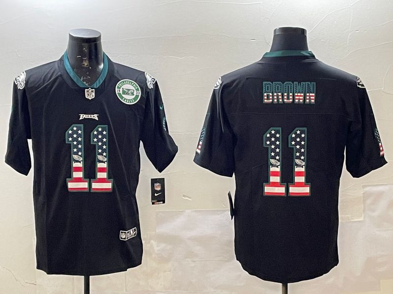 Men Philadelphia Eagles #11 Brown Black National Flag 2025 Nike Vapor Limited NFL Jersey style 7